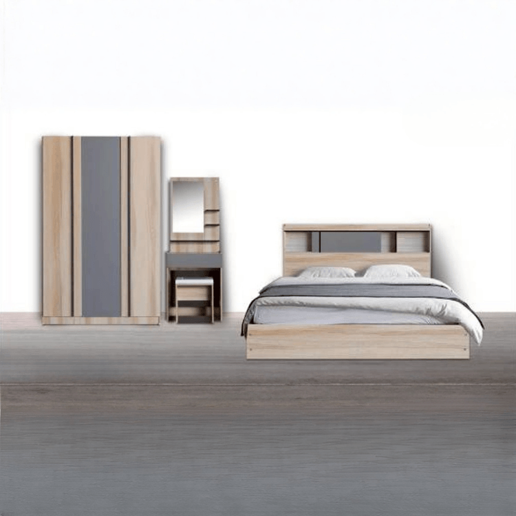 ชุดห้องนอน 6 ฟุต WISDOM DESIGN FURNITURE รุ่น EASY สีบัตเตอร์/กราไฟท์